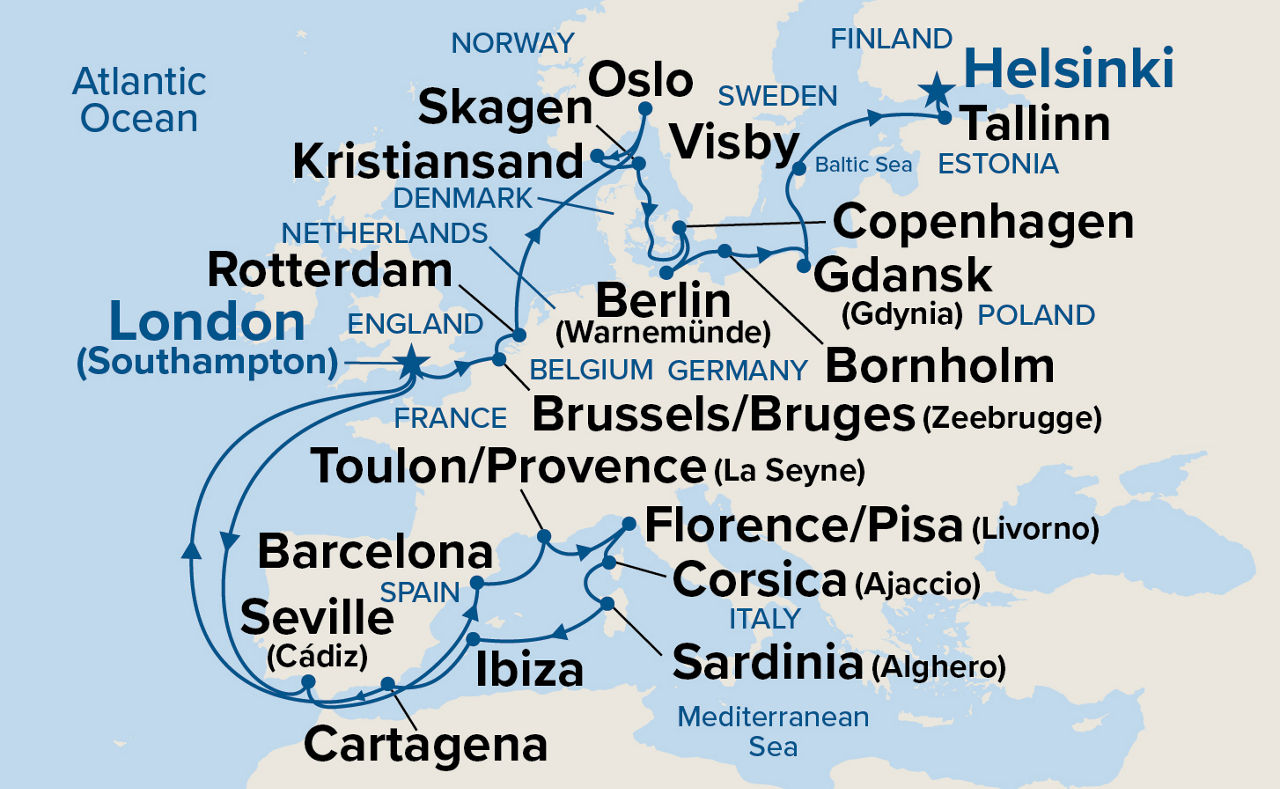 Mediterranean & Baltic Explorer — Itinerary Map