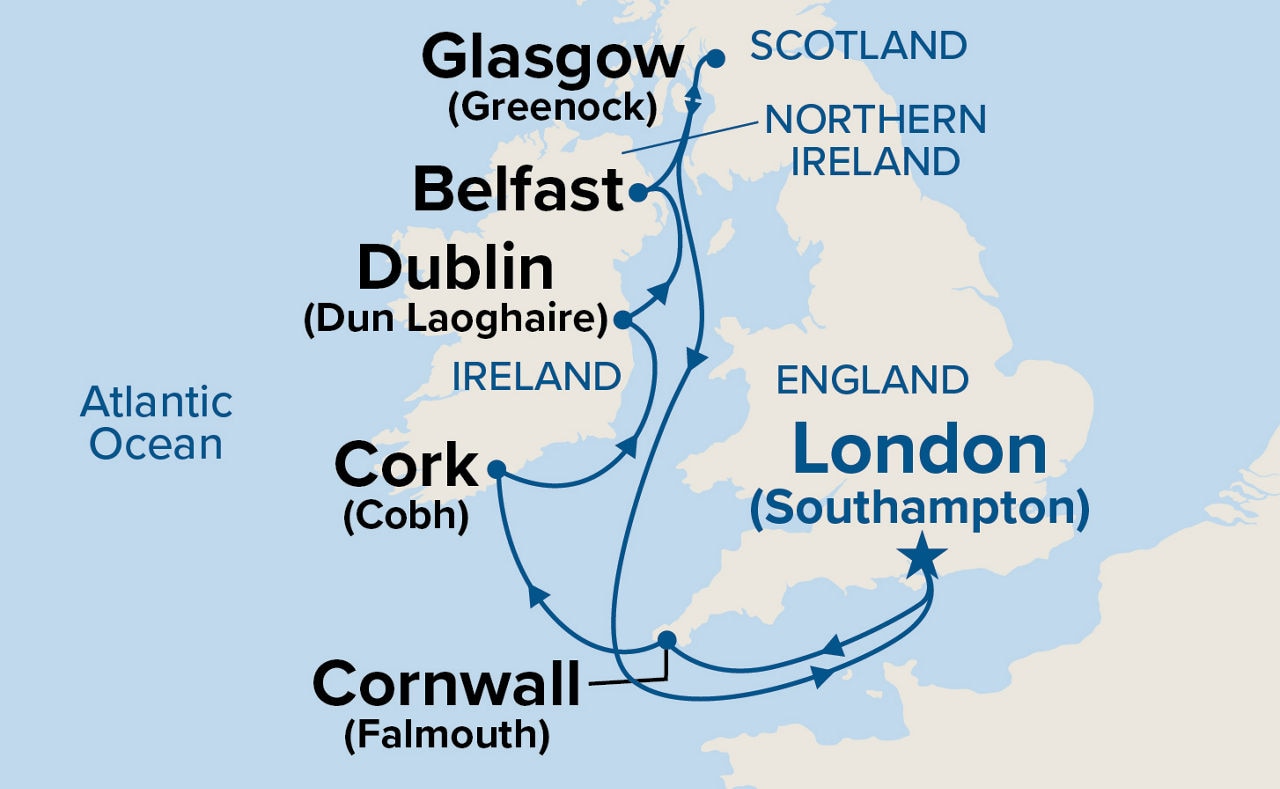Irish Counties & Scottish Shores — Itinerary Map