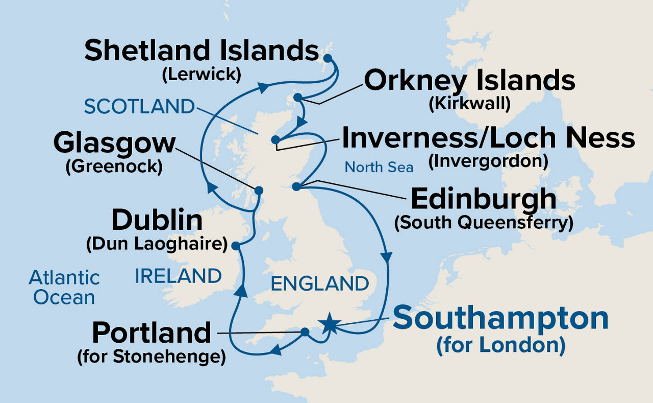 Irish Counties & Scottish Shores — Itinerary Map