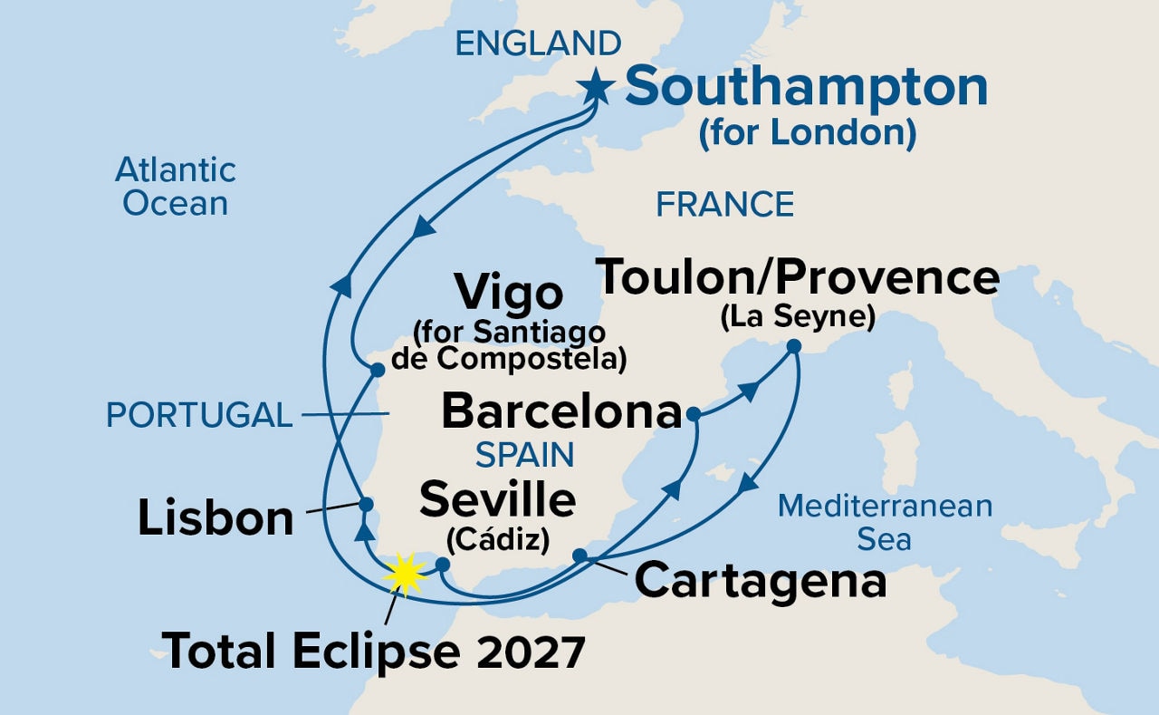 Spain, France & Portugal with Total Solar Eclipse — Itinerary Map
