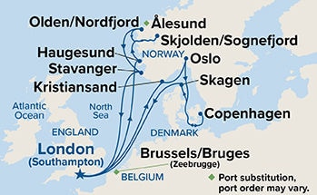 Norwegian Fjords & Scandinavia — Itinerary Map