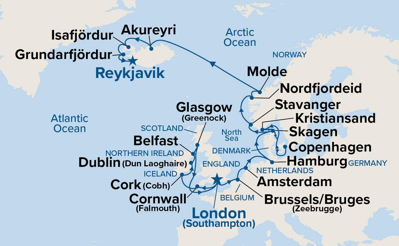 British Isles & Viking Fjords Explorer — Itinerary Map