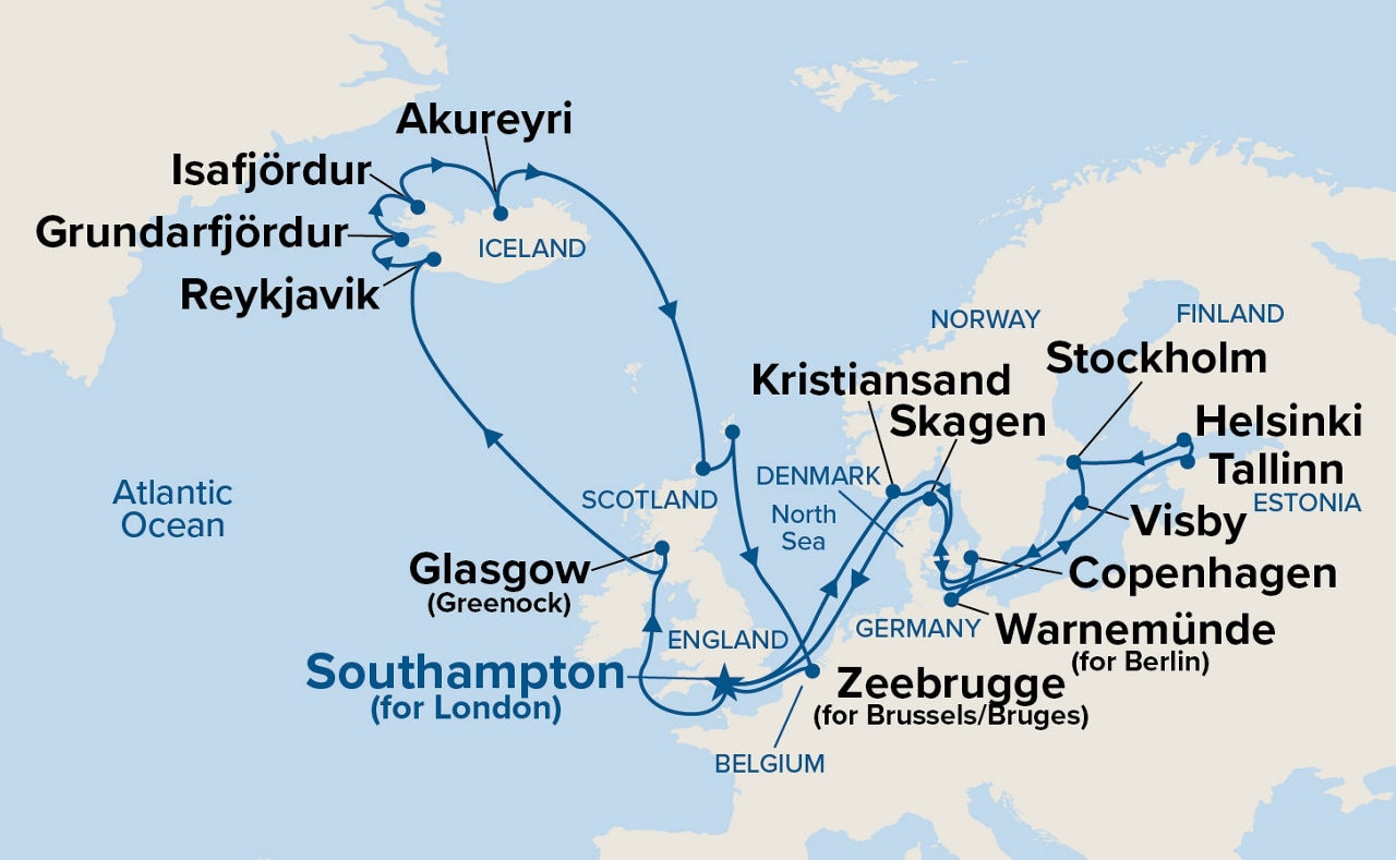 Northern Capitals & Viking Fjords Explorer — Itinerary Map