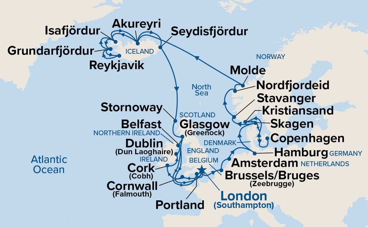 British Isles, Norway & Iceland Explorer — Itinerary Map