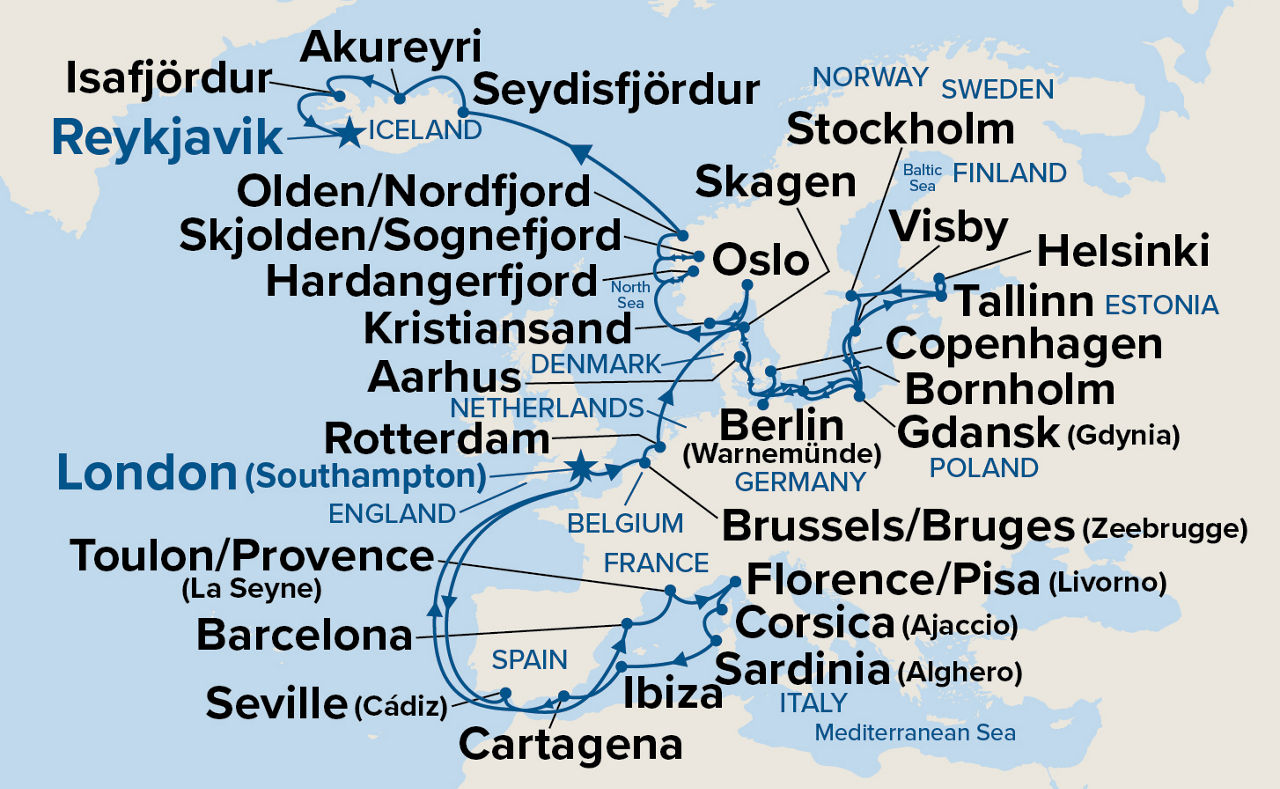 Viking North & Mediterranean Explorer — Itinerary Map