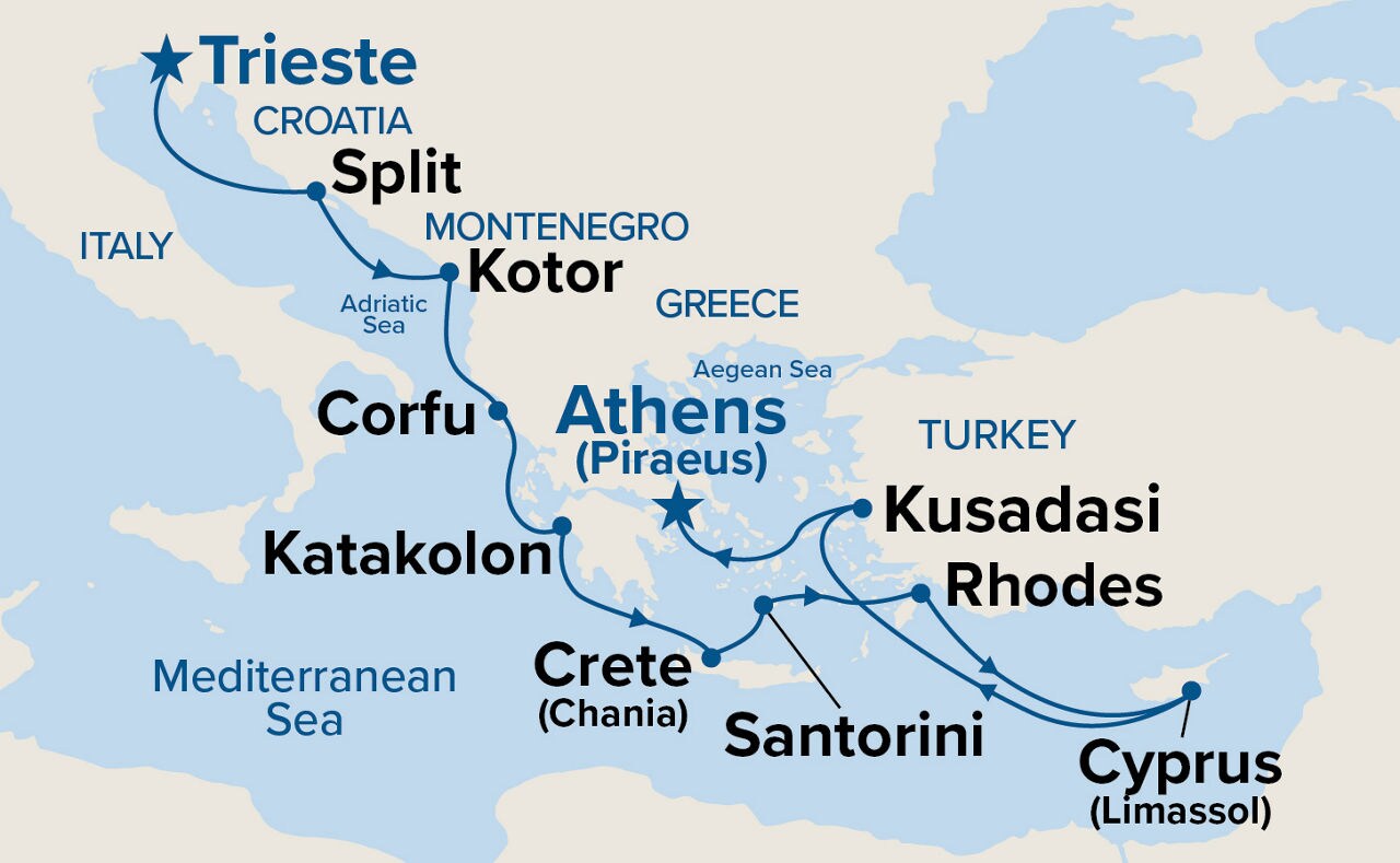 Mediterranean with Greek Isles & Adriatic — Itinerary Map