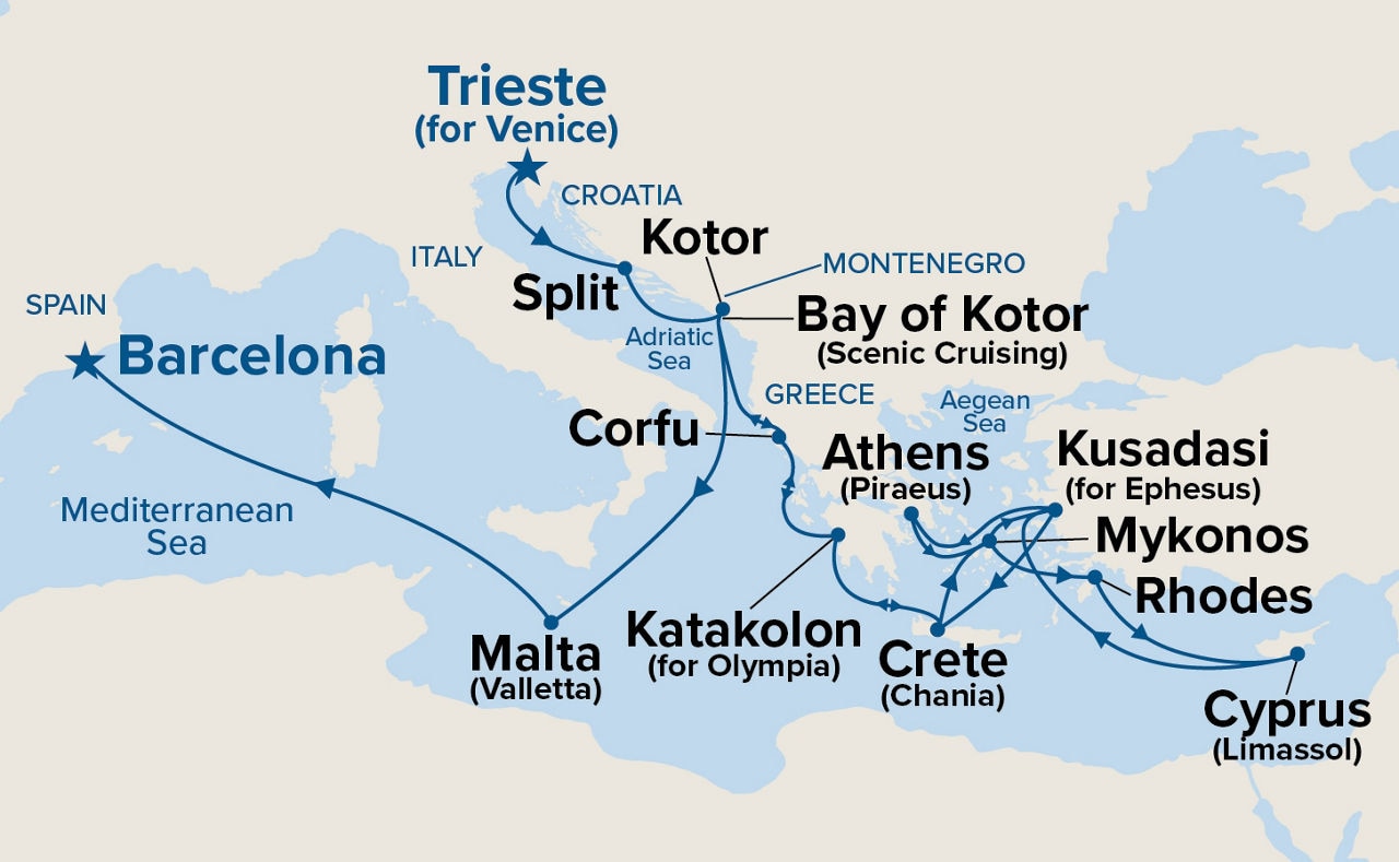 The Best of the Mediterranean — Itinerary Map