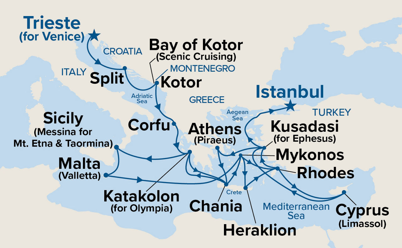 The Best of the Mediterranean — Itinerary Map