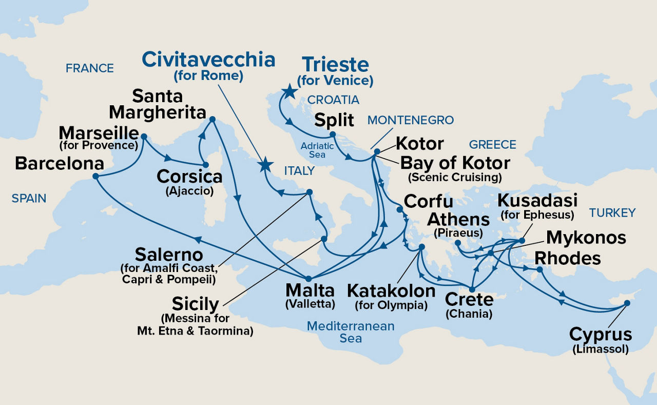 The Best of the Mediterranean — Itinerary Map