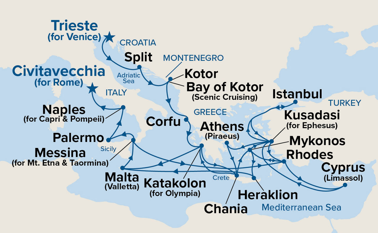 The Best of the Mediterranean — Itinerary Map