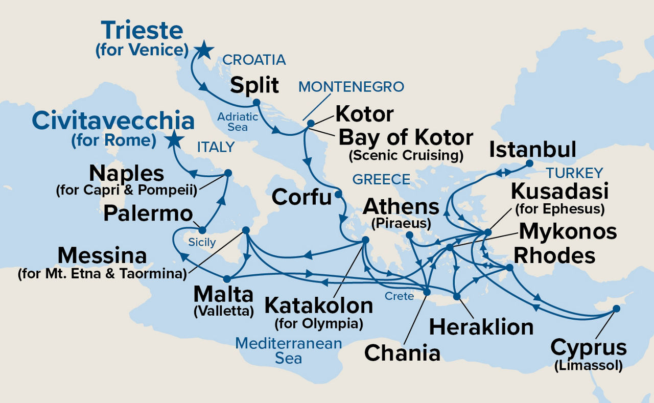 The Best of the Mediterranean — Itinerary Map