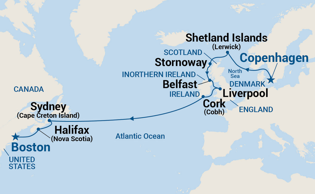 British Isles & Canadian Passage — Itinerary Map