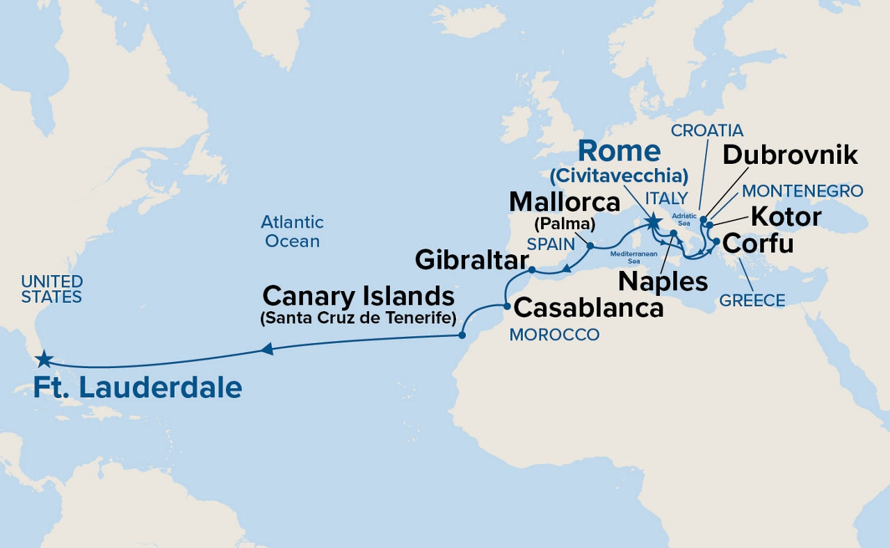 Mediterranean, Canary Islands & Moroccan Grand Adventure — Itinerary Map