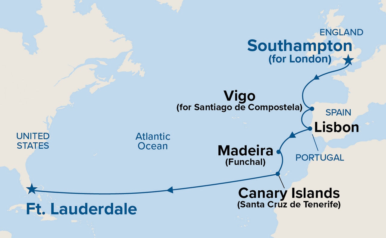 Spain & Portugal Passage — Itinerary Map