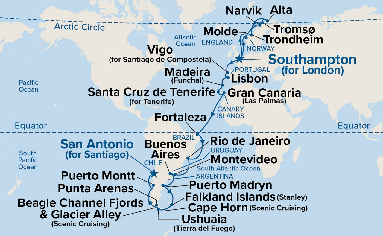 Ultimate Arctic to South America Passage — Itinerary Map
