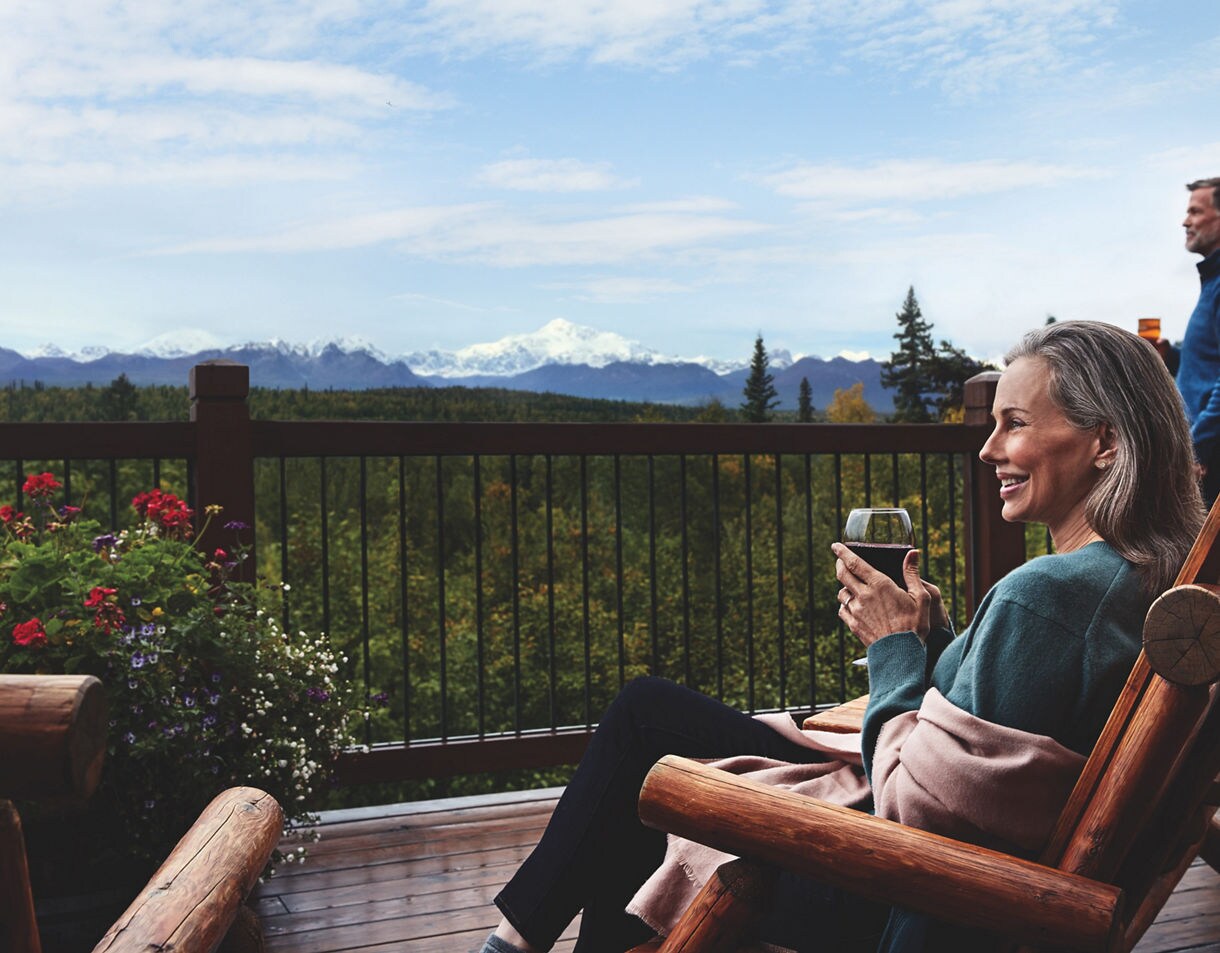 Enjoy stunning views of North America's tallest mountain from the outdoor deck at the Base Camp Bar & Grill.