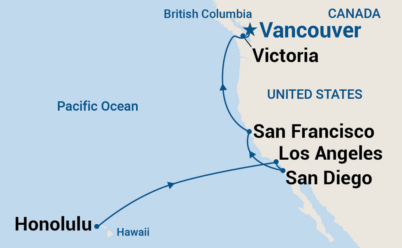 Pacific Crossing: Honolulu to British Columbia — Itinerary Map