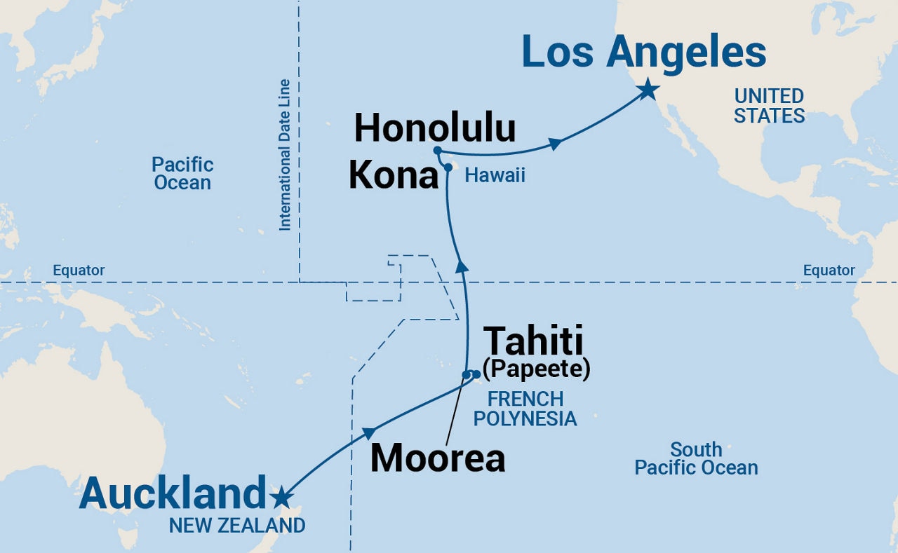Tahiti, Hawaii & South Pacific Crossing — Itinerary Map