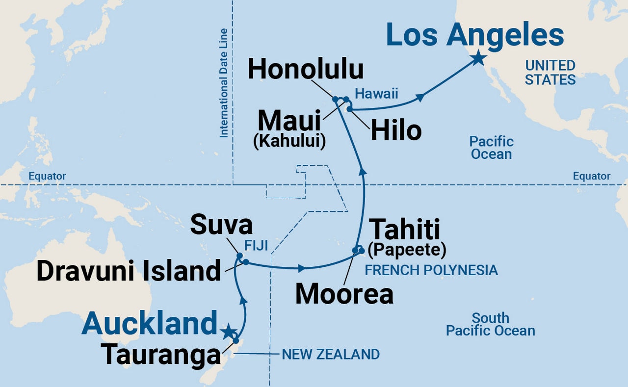 Tahiti, Hawaii & South Pacific Crossing — Itinerary Map