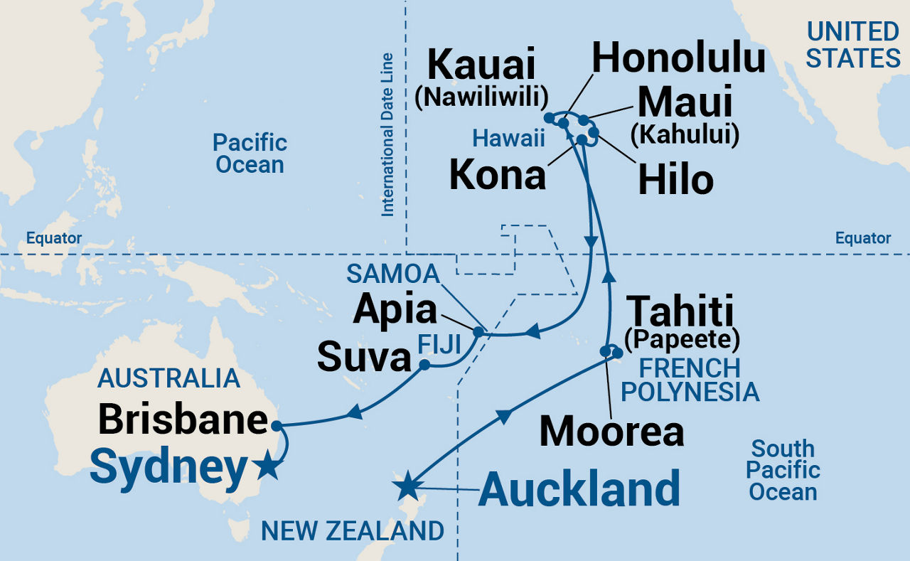 Tahiti, Hawaii & South Pacific — Itinerary Map