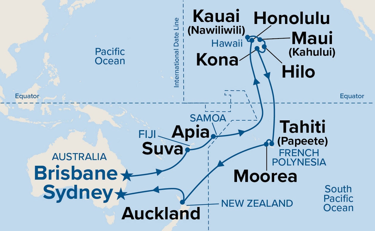 Tahiti, Hawaii & South Pacific — Itinerary Map