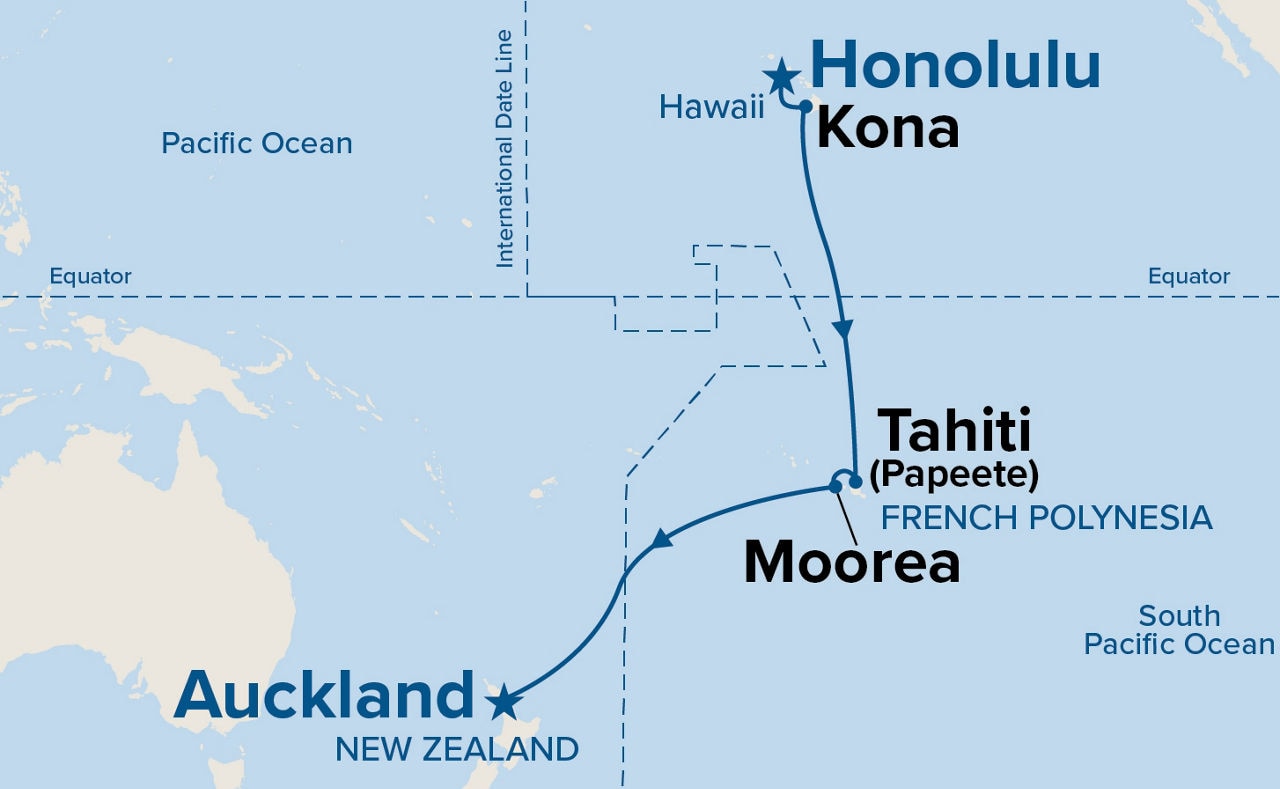 Tahiti, Hawaii & South Pacific Crossing — Itinerary Map