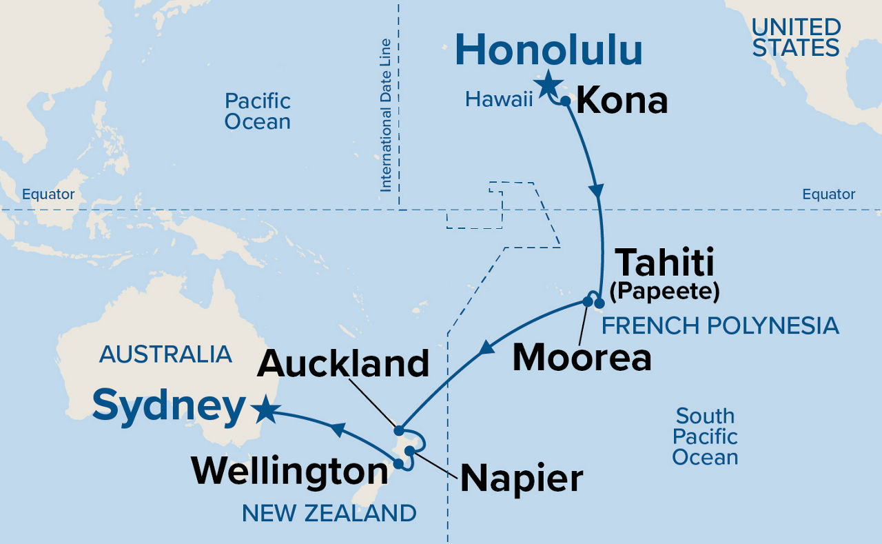 Tahiti, Hawaii & South Pacific Crossing — Itinerary Map