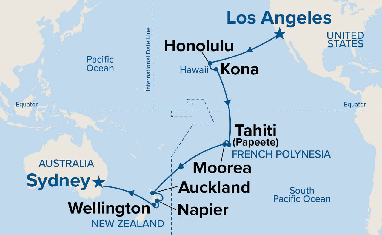 Tahiti, Hawaii & South Pacific Crossing — Itinerary Map