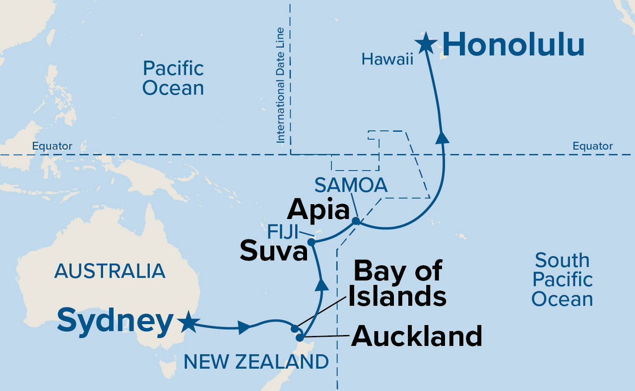 Tahiti, Hawaii & South Pacific Crossing — Itinerary Map
