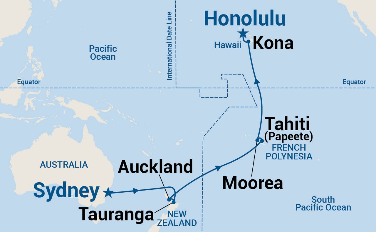 Tahiti, Hawaii & South Pacific Crossing — Itinerary Map