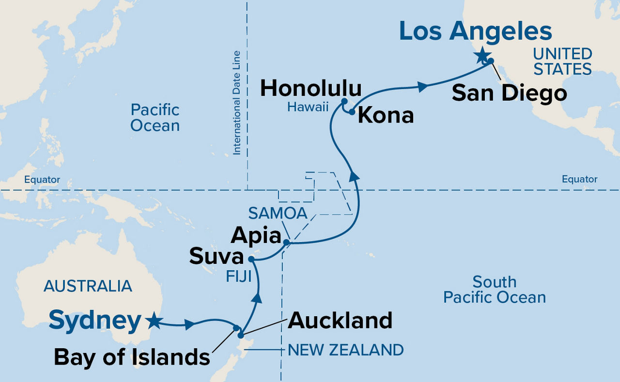 Tahiti, Hawaii & South Pacific Crossing — Itinerary Map