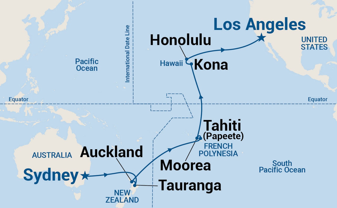 Tahiti, Hawaii & South Pacific Crossing — Itinerary Map