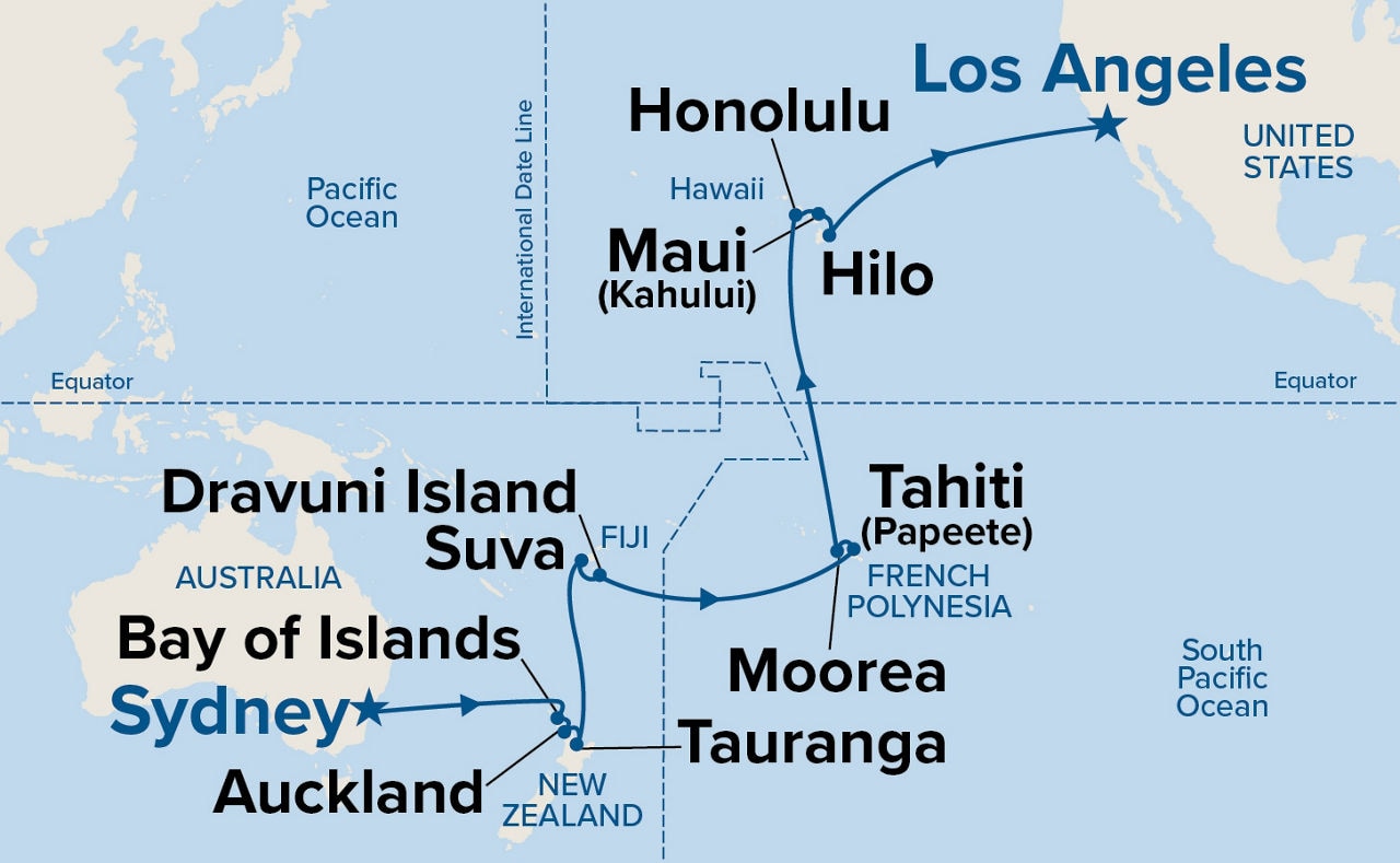 Tahiti, Hawaii & South Pacific Crossing — Itinerary Map