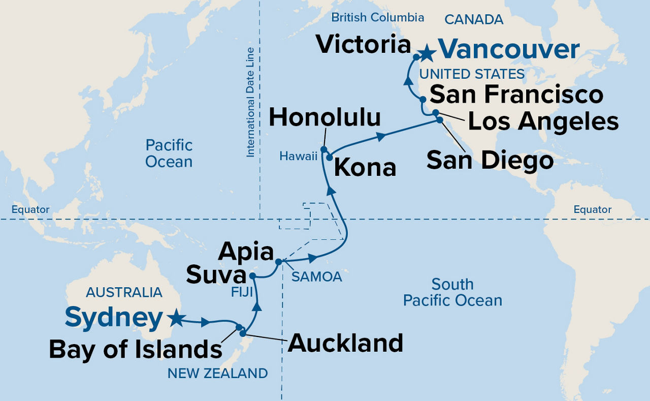 Tahiti, Hawaii & South Pacific Crossing — Itinerary Map