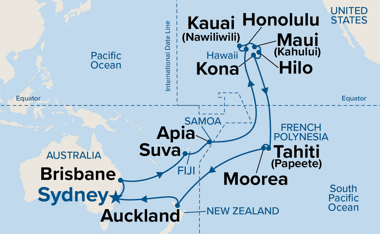 Tahiti, Hawaii & South Pacific — Itinerary Map