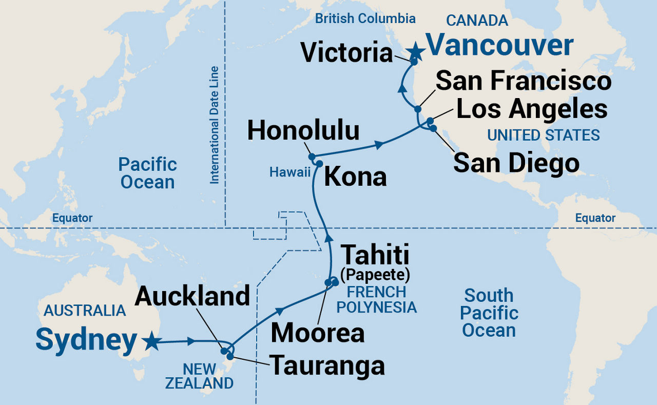Tahiti, Hawaii & South Pacific Crossing — Itinerary Map