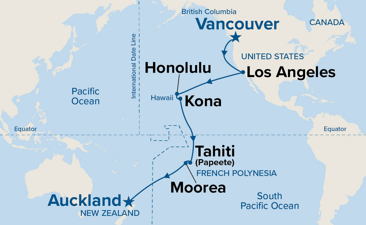 Tahiti, Hawaii & South Pacific Crossing — Itinerary Map