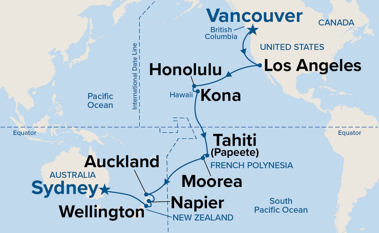 Tahiti, Hawaii & South Pacific Crossing — Itinerary Map