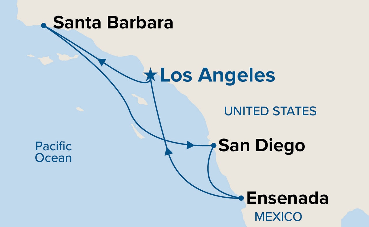 West Coast Getaway with Santa Barbara — Itinerary Map