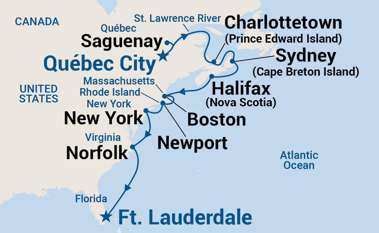 Canada & Colonial America — Itinerary Map