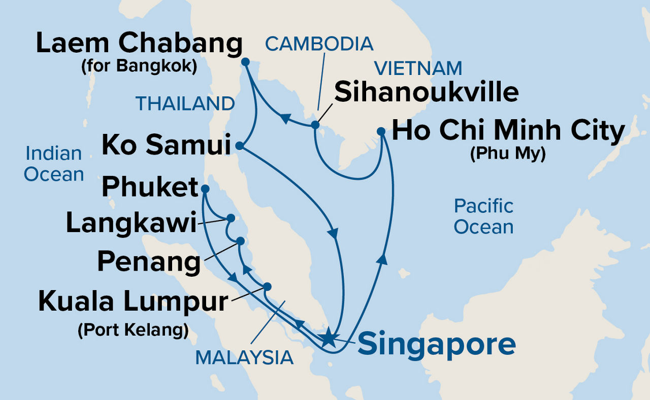 Southeast Asia with Malaysia, Thailand & Vietnam — Itinerary Map
