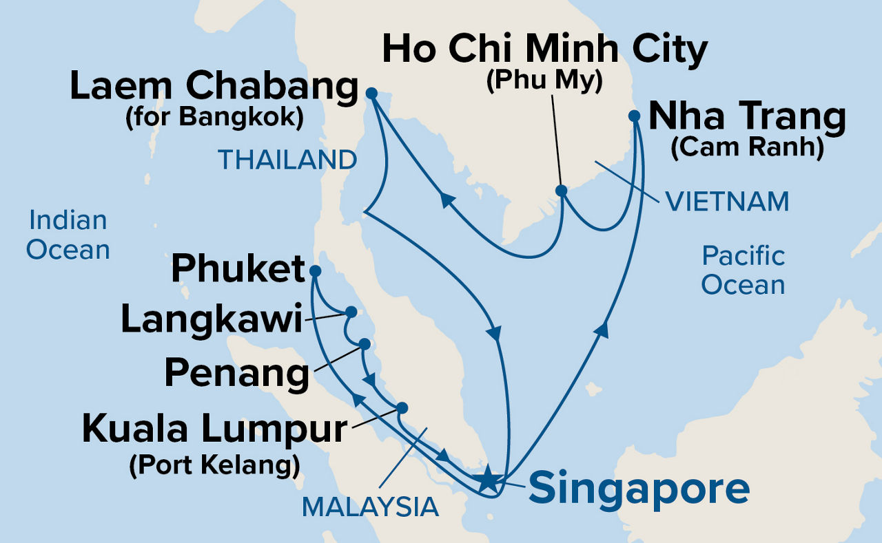 Southeast Asia with Malaysia, Thailand & Vietnam — Itinerary Map
