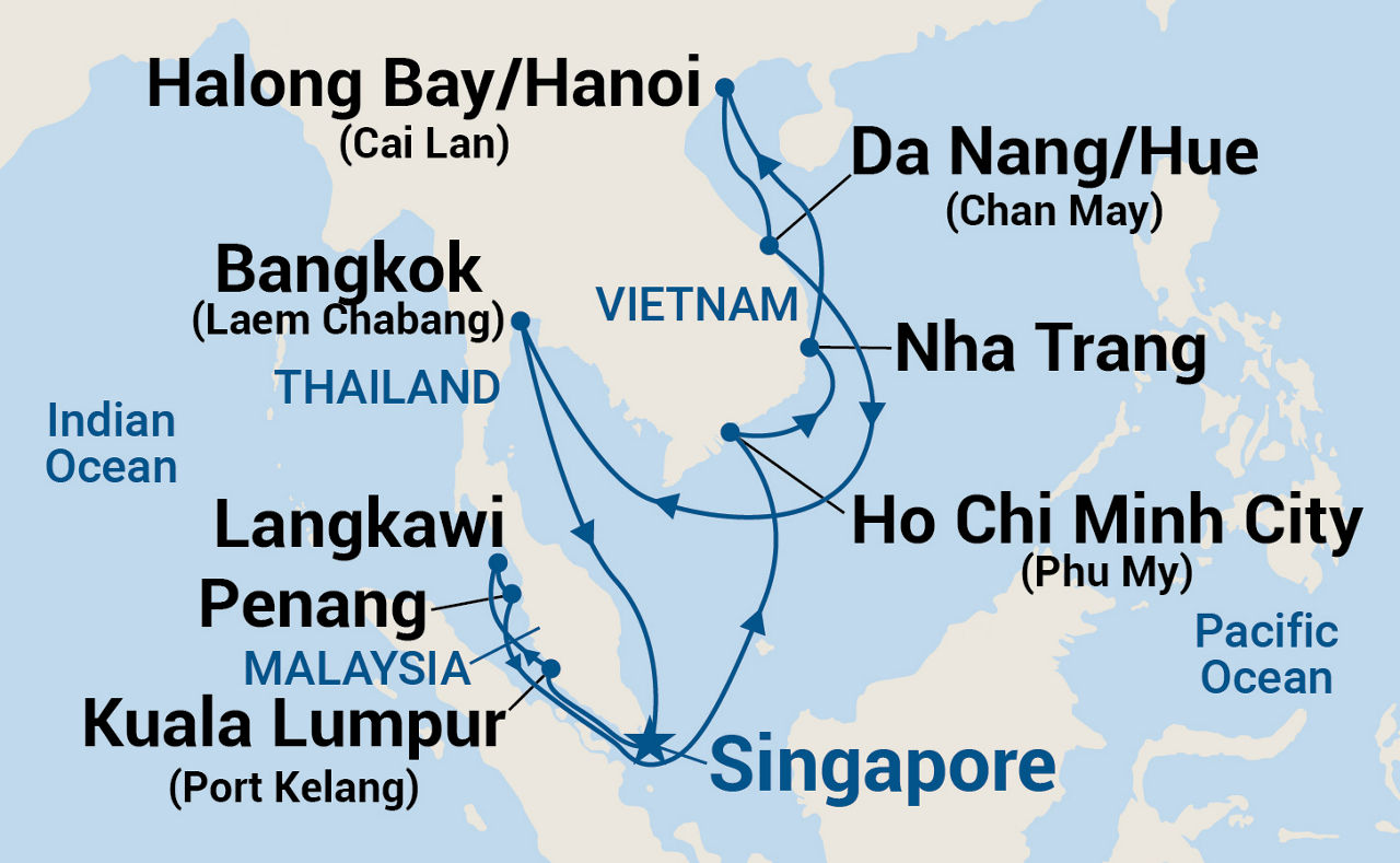 Malaysia, Thailand & Vietnam with Halong Bay — Itinerary Map