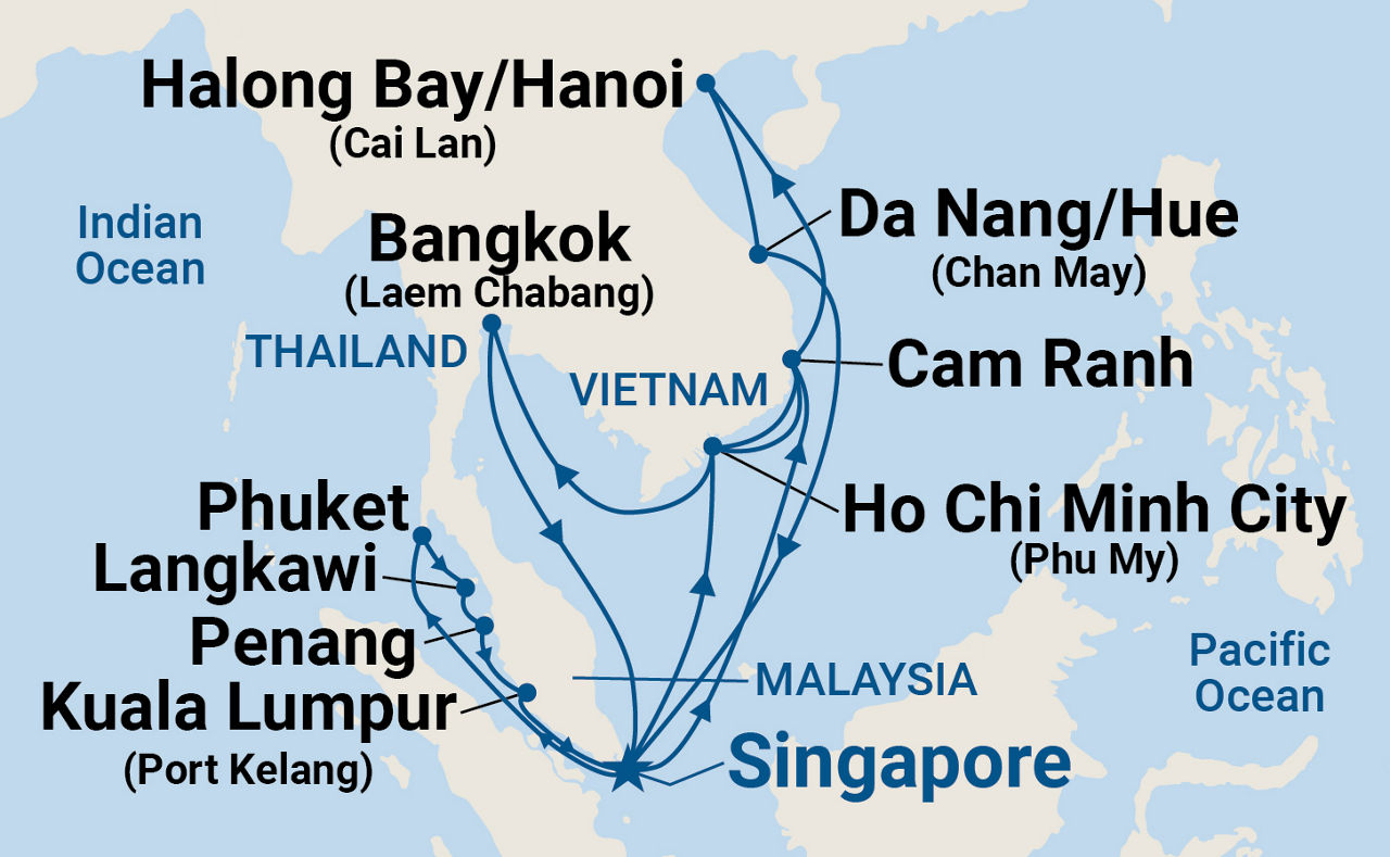 Malaysia, Thailand & Vietnam with Halong Bay — Itinerary Map