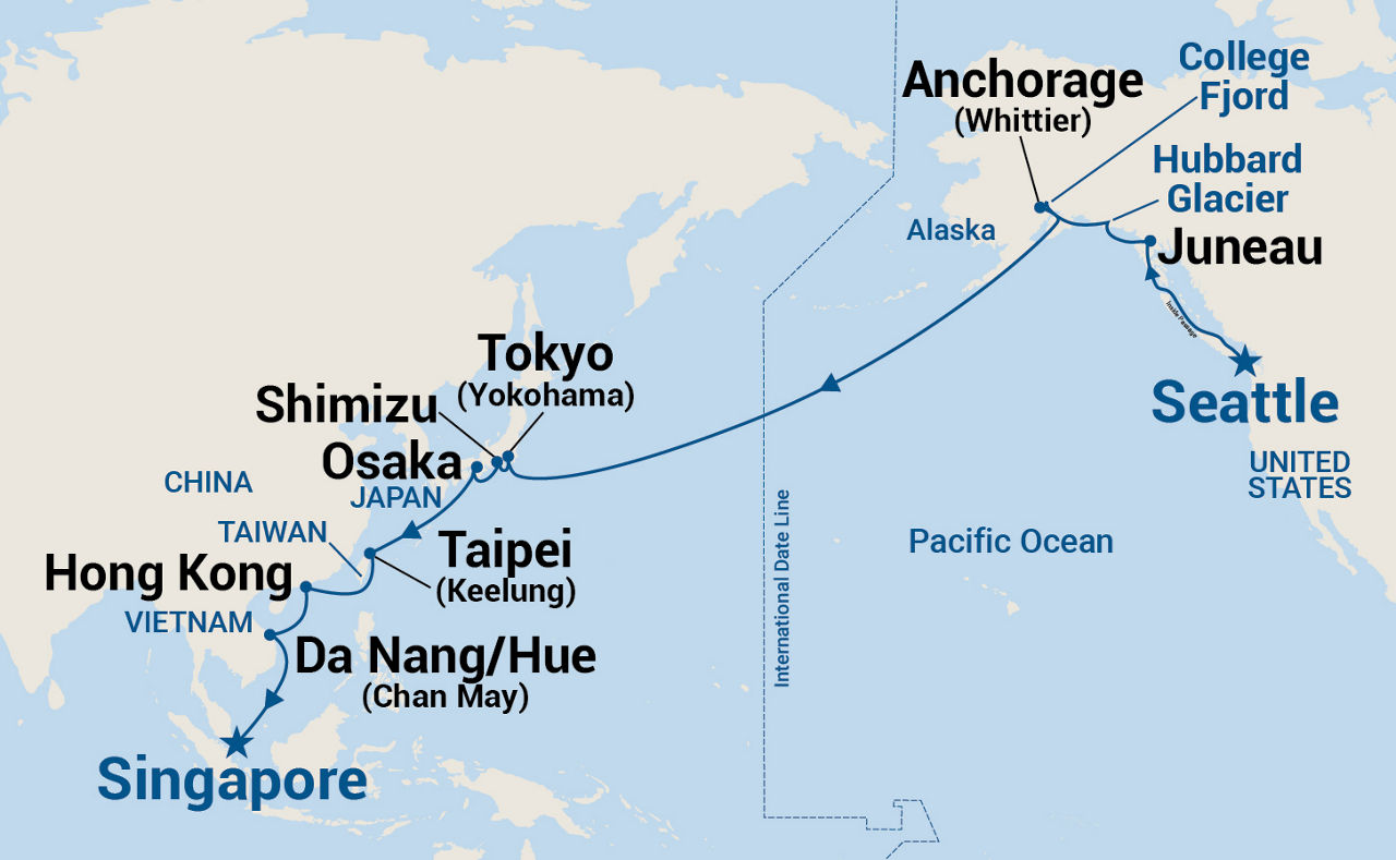 Southeast Asia, Japan & Alaska Grand Adventure — Itinerary Map
