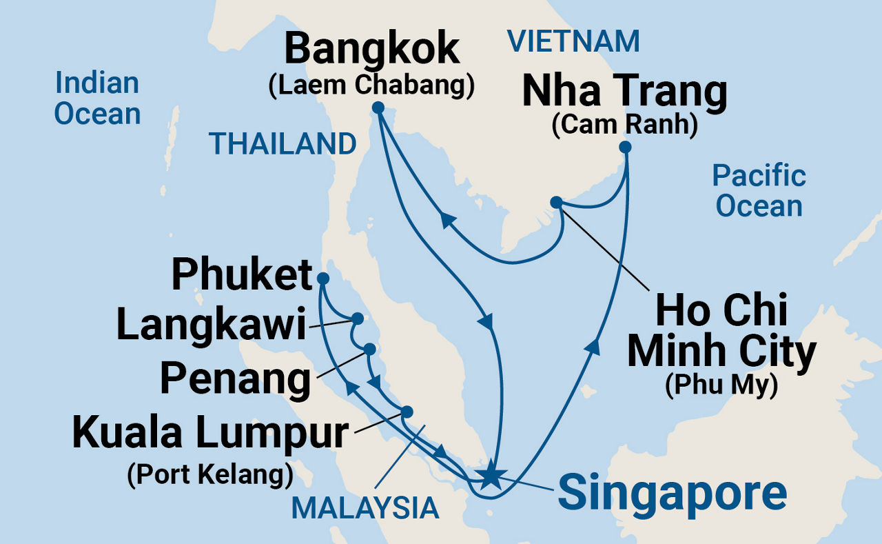 Southeast Asia with Malaysia, Thailand & Vietnam — Itinerary Map