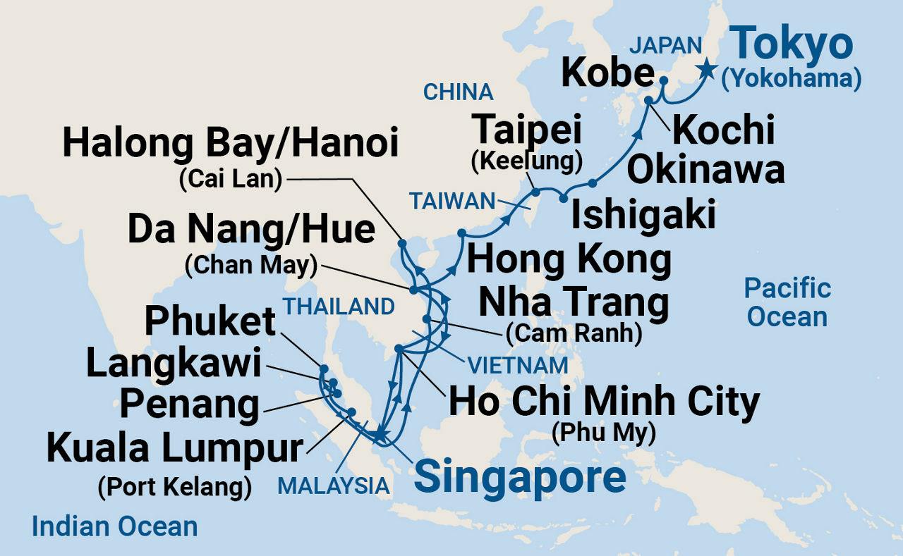 Southeast Asia & Japan with Halong Bay — Itinerary Map