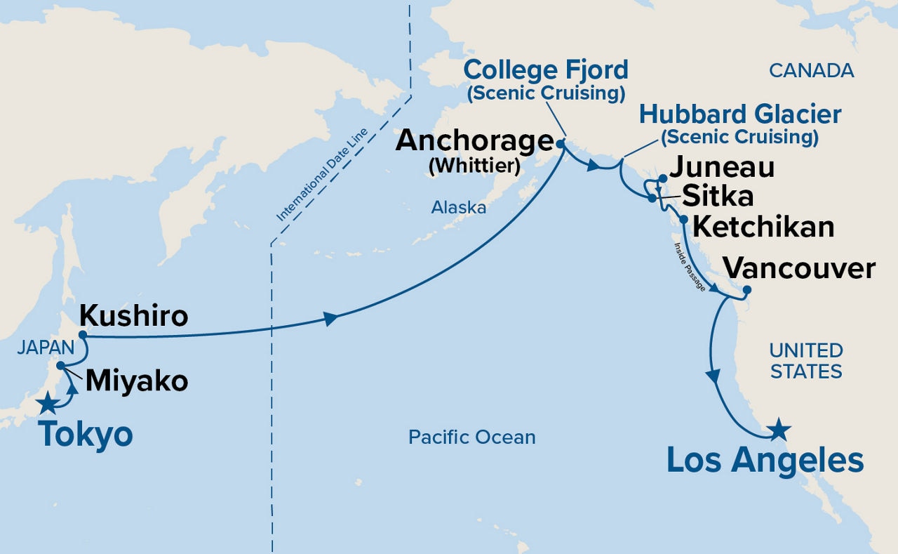 Alaska & North Pacific Crossing — Itinerary Map