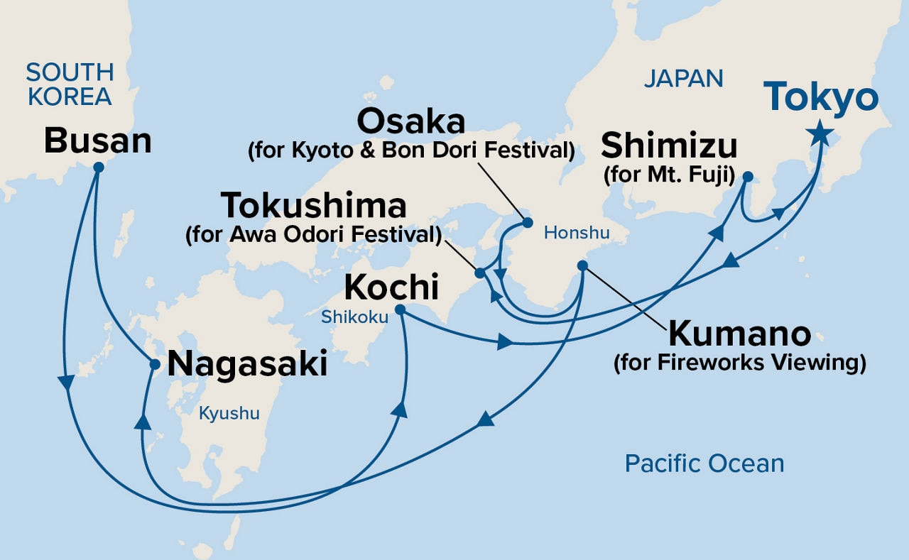 Japan Explorer with Summer Festivals & Kumano Fireworks — Itinerary Map