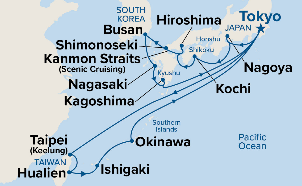 Grand Japan with Okinawa & Taiwan — Itinerary Map